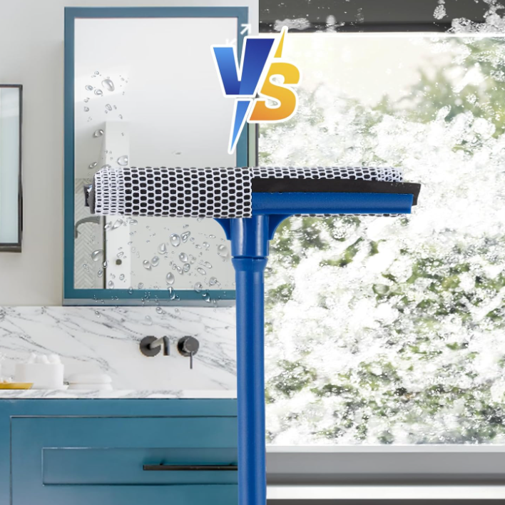 Long Handle 2-in-1 Car Window Squeegee with Sponge Scrubber - Image 2