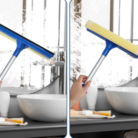 2-in-1 Window Cleaning Squeegee with Long Handle and Sponge