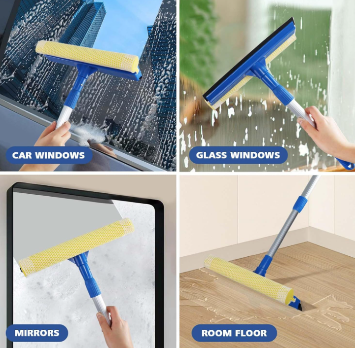 2-in-1 Window Cleaning Squeegee with Long Handle and Sponge - Image 2