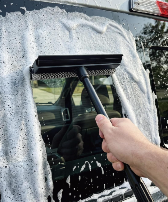 2-in-1 Car Window Squeegee with Extended Handle for Glass Cleaning