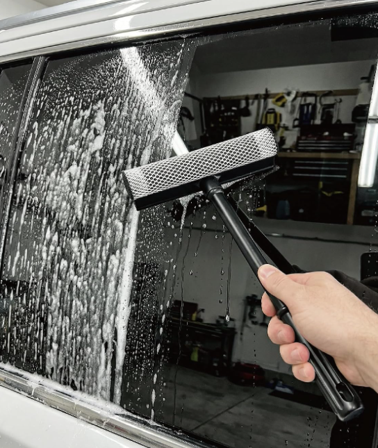 2-in-1 Car Window Squeegee with Extended Handle for Glass Cleaning - Image 2