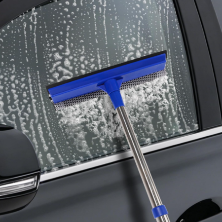 Car Windshield Squeegee with Sponge Scrubber and Rubber Cleaning Blade