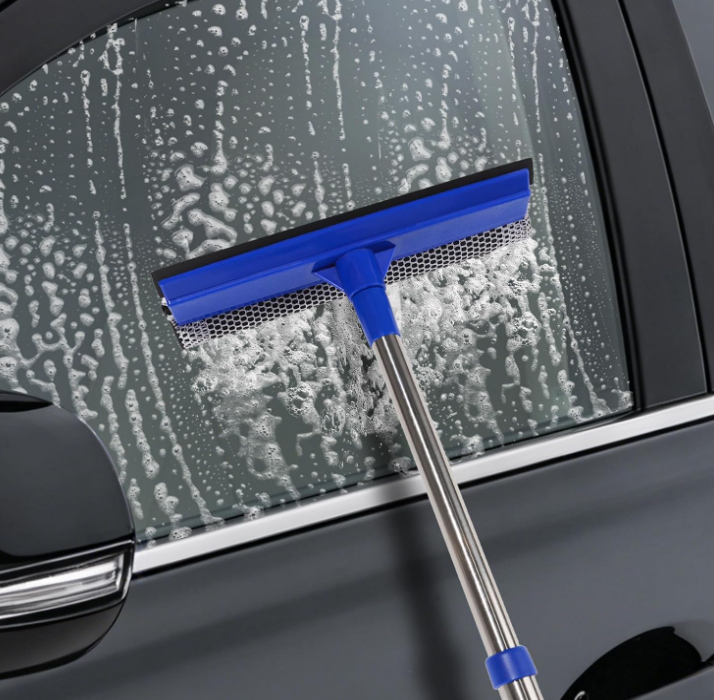 Car Windshield Squeegee with Sponge Scrubber and Rubber Cleaning Blade