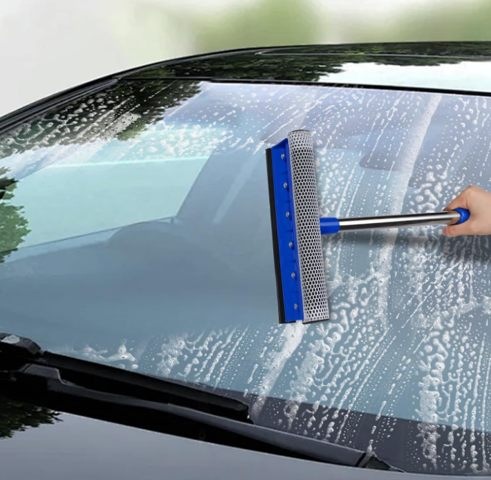 Car Windshield Squeegee with Sponge Scrubber and Rubber Cleaning Blade - Image 2