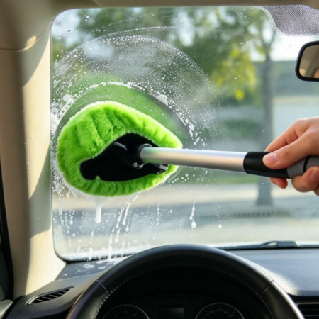 Interior Windshield Cleaning Tool with Extendable Handle and Microfiber Pads