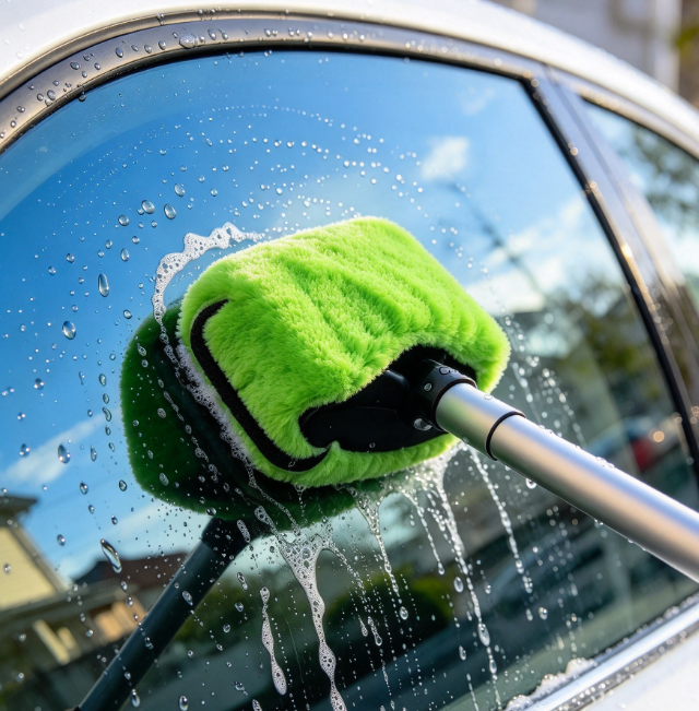 Interior Windshield Cleaning Tool with Extendable Handle and Microfiber Pads - Image 2