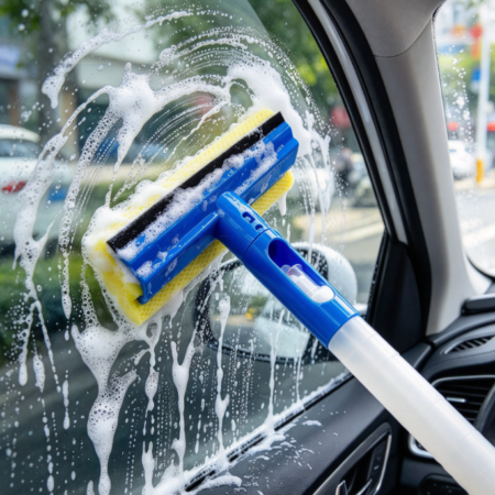 3-in-1 Car Window Cleaning Squeegee with Sponge Rubber Blade and Spray Bottle
