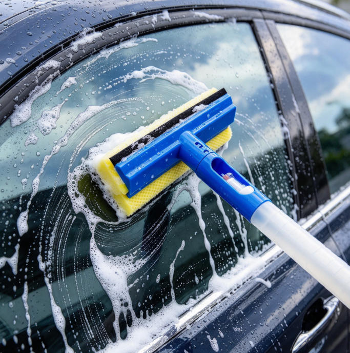 3-in-1 Car Window Cleaning Squeegee with Sponge Rubber Blade and Spray Bottle - Image 2