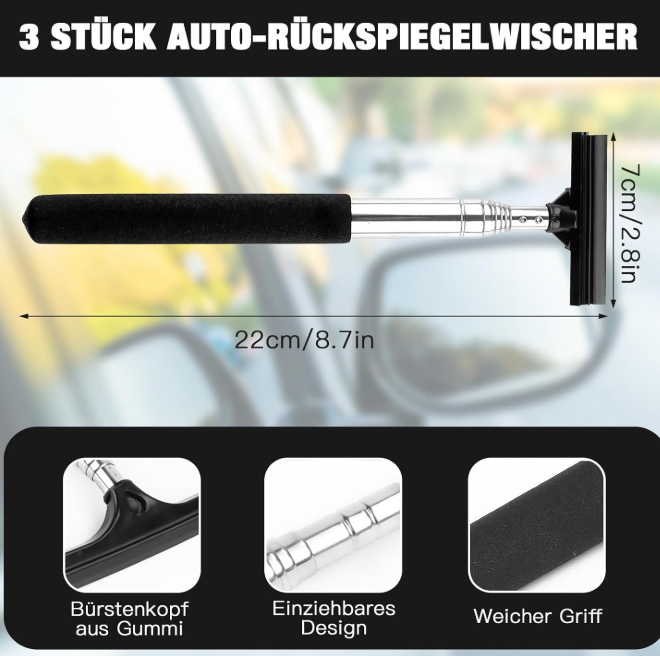 Retractable Side Mirror Wiper for Car Rearview Mirror Cleaning - Image 2