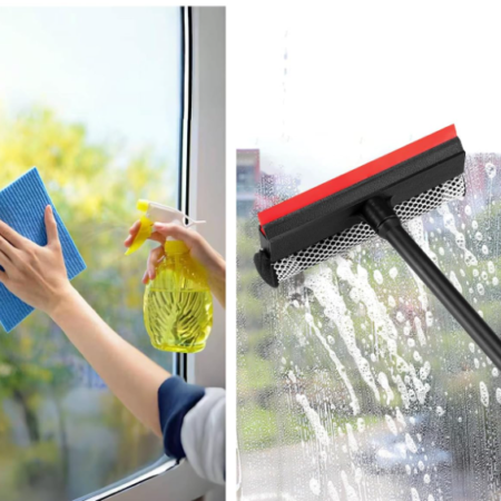 2-in-1 Window Squeegee with Long Handle for Car and Glass Cleaning